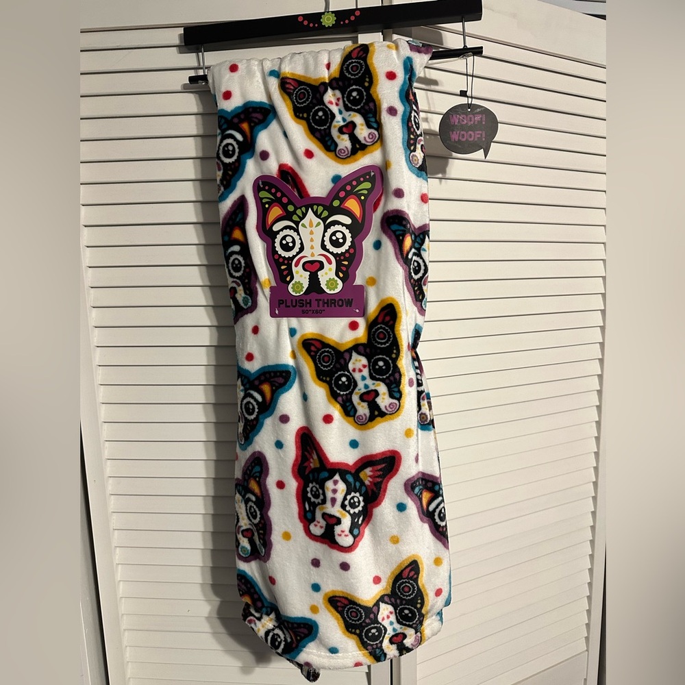 Boston Terrier Day Of The Dead Dog Print Plush 50” x 60” Throw